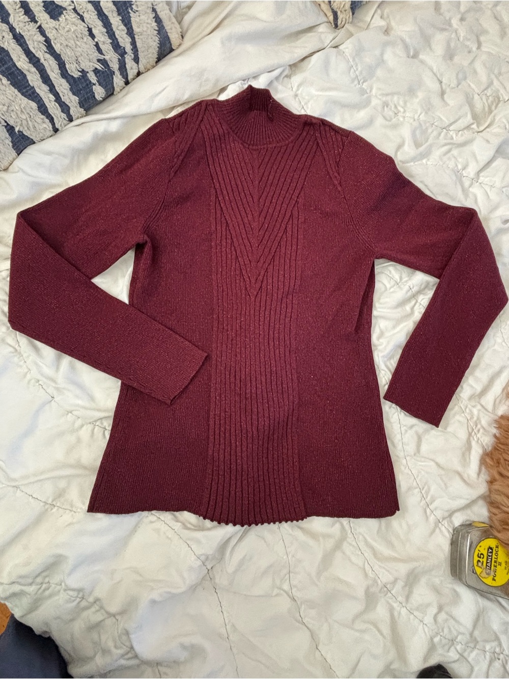 INC Womens XL Maroon Burgundy Metallic Mock Neck Sweater Ribbed Sparkle Knit